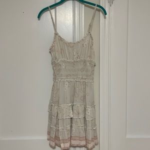 Ocean Drive, size S, tan/cream w/ pink designs, fit and flare dress